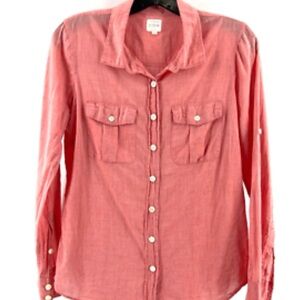 J. Crew The Perfect Shirt Coral Pink Linen Blend Utility Button Down XS Safari
